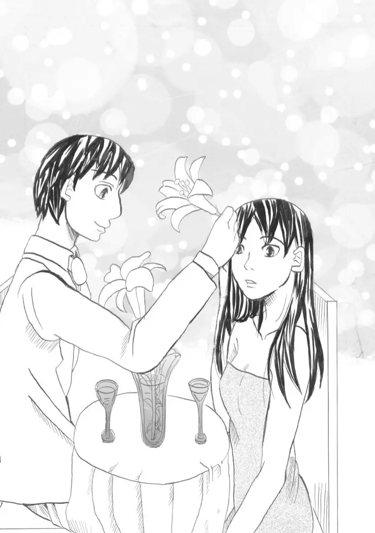 バーの席で、時人が向かいに座る海松の耳元に白い百合をさしている挿絵